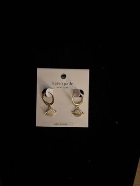kate spade gold planet charm hoop earrings with crystals